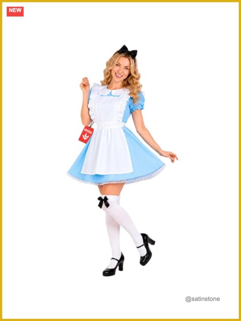 Alice in Wonderland Costume Adult Dress Apron Socks Headband